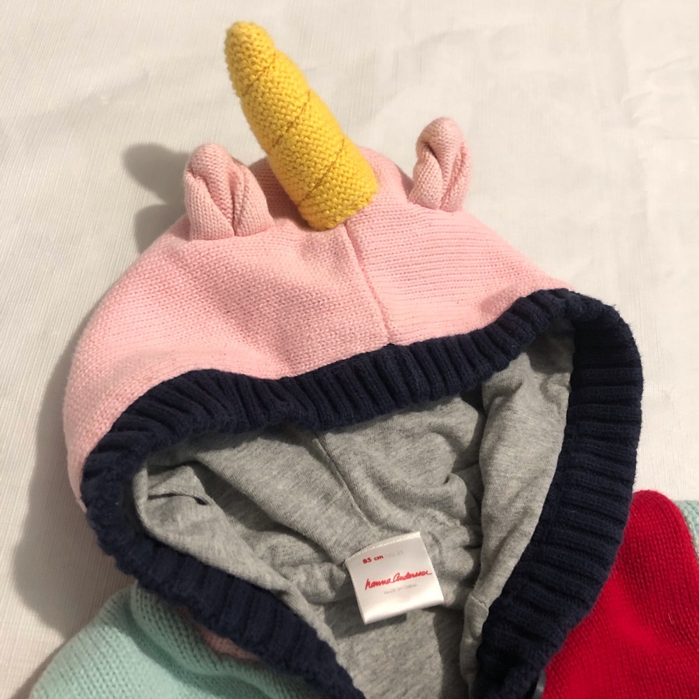 🦘Hanna Andersson Knit Sweater w Unicorn Horn Hood - Picture 3 of 6